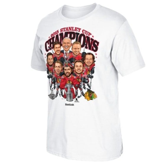 Reebok Chicago Blackhawks White 2015 Stanley Cup Champions Caricature T-Shirt