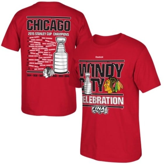 Reebok Chicago Blackhawks Red 2015 Stanley Cup Champions Celebration Roster T-Shirt