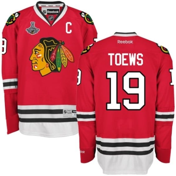 Reebok Jonathan Toews Chicago Blackhawks Red 2015 Stanley Cup Champions Premier Home Jersey