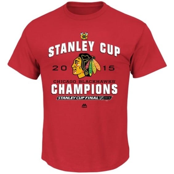 Majestic Chicago Blackhawks Red 2015 Stanley Cup Champions Stack the Pads T-Shirt