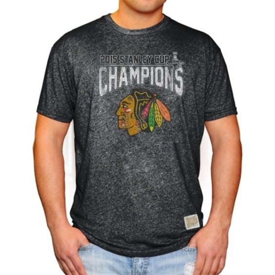 Original Retro Brand Chicago Blackhawks Black 2015 Stanley Cup Champions Mock Twist T-Shirt