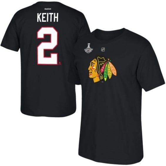 Reebok Duncan Keith Chicago Blackhawks Black 2015 Stanley Cup Champions Name & Number T-Shirt