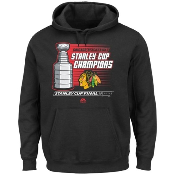Majestic Chicago Blackhawks Black 2015 Stanley Cup Champions Natural Hatty Pullover Hoodie