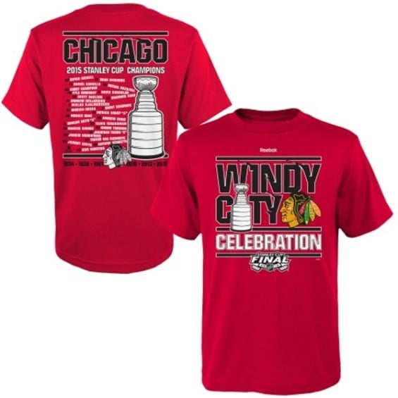 Reebok Chicago Blackhawks Youth Red 2015 Stanley Cup Champions Celebration Roster T-Shirt