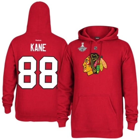Reebok Patrick Kane Chicago Blackhawks Red 2015 Stanley Cup Champions Name & Number Hoodie