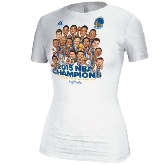 adidas Golden State Warriors Girls Youth White 2015 NBA Finals Champions Caricature Celebration Parade T-Shirt