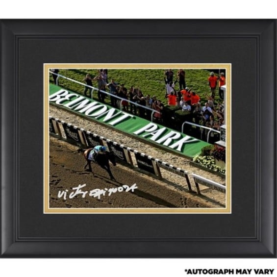 Steiner Sports Victor Espinoza American Pharoah Framed Autographed 8'' x 10'' Belmont Stakes Aerial Photograph