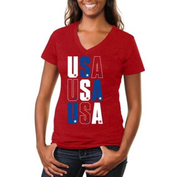USA Women's USA Chant Tri-Blend V-Neck T-Shirt - Red
