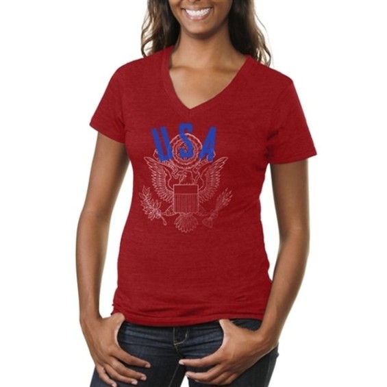USA Women's Coat Of Arms Tri-Blend V-Neck T-Shirt - Red