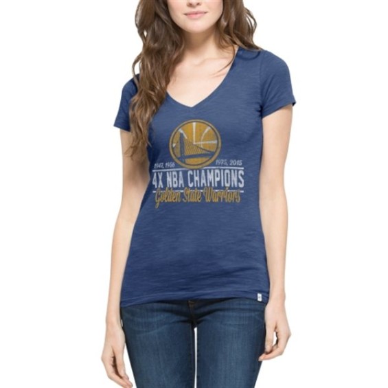 '47 Brand Golden State Warriors Women's Royal Blue 2015 NBA Finals Champions Multi-Champions V-neck Scrum T-Shirt