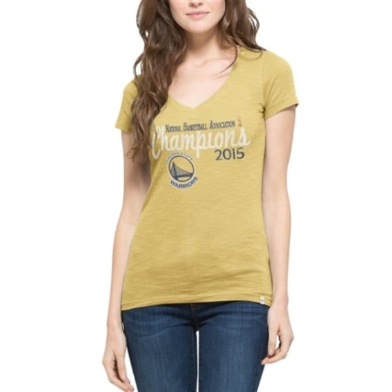 '47 Brand Golden State Warriors Women's Gold 2015 NBA Finals Champions V-Neck Scrum T-Shirt