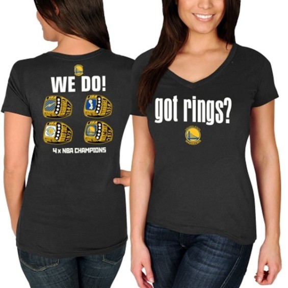 Majestic Golden State Warriors Women's Black 2015 NBA Finals Champions Got Rings? We Do! T-Shirt