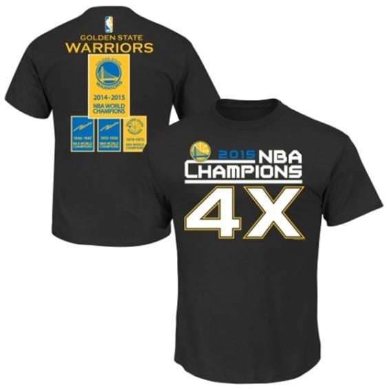Majestic Golden State Warriors Black 2015 NBA Finals Champions 4X Banner T-Shirt