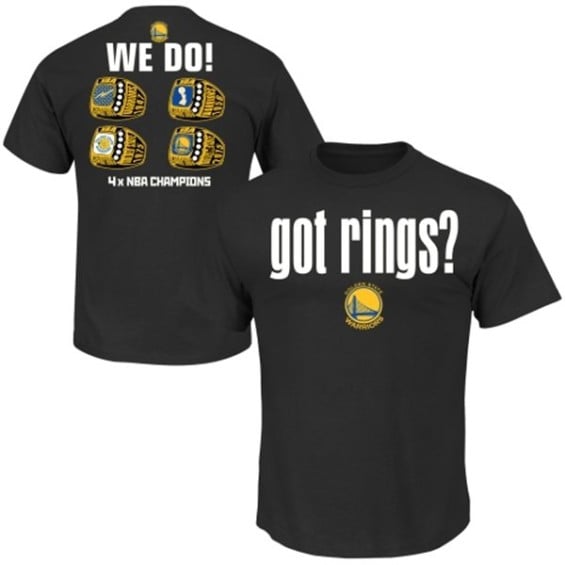 Majestic Golden State Warriors Black 2015 NBA Finals Champions Got Rings? We do! T-Shirt for Men Golden State Warriors NBA Championship
