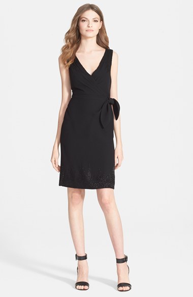 Diane von Furstenberg 'Bella' Beaded Silk Blend Wrap Dress in Black