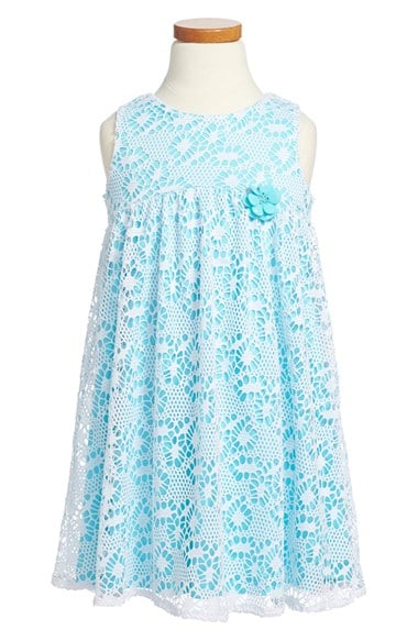 Us Angels Crochet Overlay Racerback Empire Waist Dress (Toddler Girls & Little Girls) in Aqua