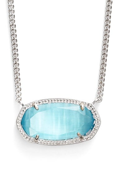 Kendra Scott 'Dylan' Stone Pendant Necklace in Rhodium/Blue Cats Eye. Nordstrom anniversary sale