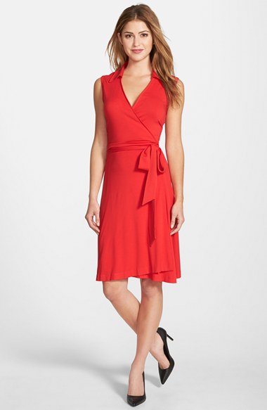 Vince Camuto Sleeveless Wrap Jersey Dress (Regular & Petite) (Nordstrom Exclusive) in Pop Red