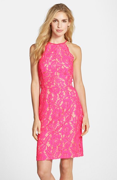 Trina Turk 'Parry' Lace Sheath Dress in Fuchsia