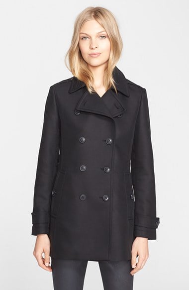 Burberry Brit 'Needlethorpe' Pleat Back Peacoat in Black