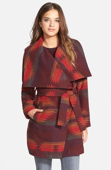 Steve Madden Blanket Wrap Coat in Ruby Aztec