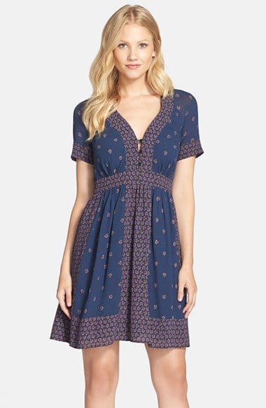 French Connection 'Woodstock' Border Print Georgette Fit & Flare Dress in Nocturnal Multi
