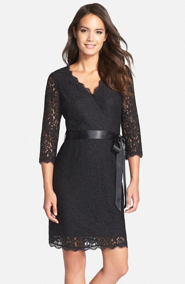 Adrianna Papell Wrap Lace Dress in Black