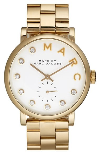 MARC BY MARC JACOBS 'Baker' Crystal Index Bracelet Watch, 37mm in Gold Nordstrom Anniversary Sale