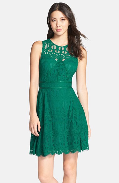 Adelyn Rae Sleeveless Lace Fit & Flare Dress in Peacock