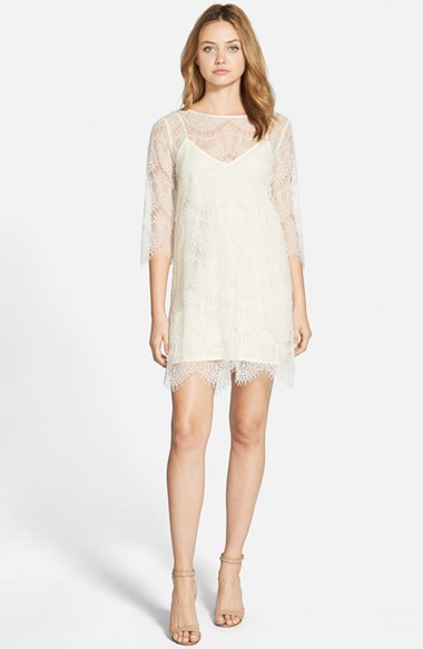 cupcakes and cashmere 'Marin' Lace Overlay Shift Dress in Antique Ivory