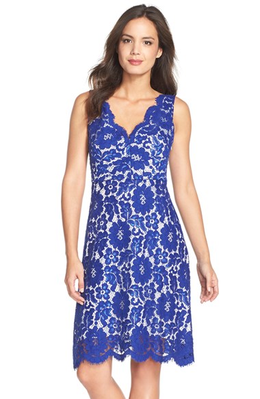 Eva by Eva Franco 'Obelyo' Lace Fit & Flare Dress in Bright Blue lace dresses for summer 