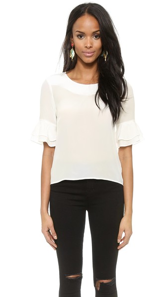 Amanda Uprichard Ruffle Sleeve Top in Ivory
