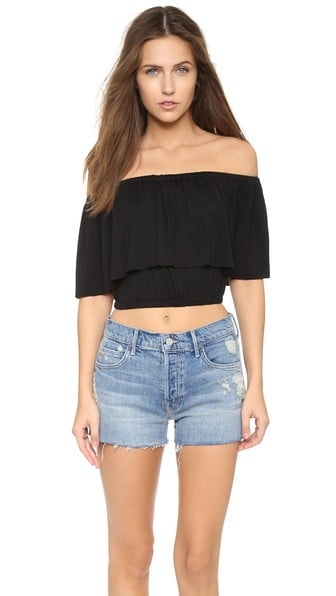 CLAYTON Molly Draped Off The Shoulder Crop Top in Black