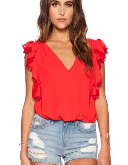 DOROTHY RUFFLE TOP VAVA BY JOY HAN in Red