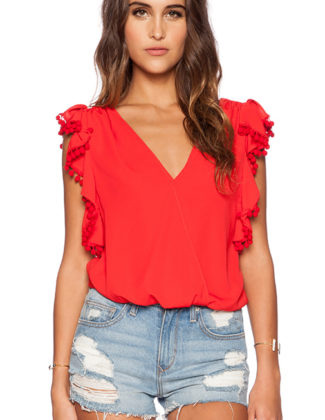 DOROTHY RUFFLE TOP VAVA BY JOY HAN in Red