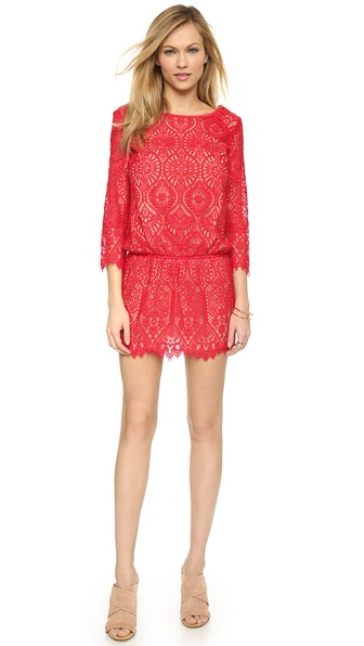 David Lerner 3/4 Sleeve Lace Dress in Poppy
