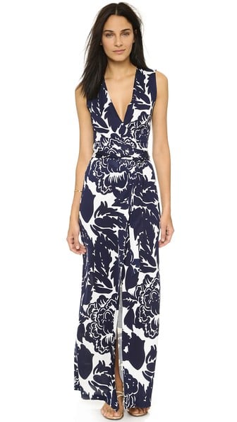 Diane von Furstenberg New Yahzi Silk Maxi Dress in Giant Floral Solid Midnight