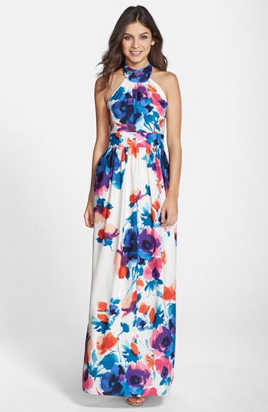 Eliza J Floral Print Halter Maxi Dress (Regular & Petite) in Print
