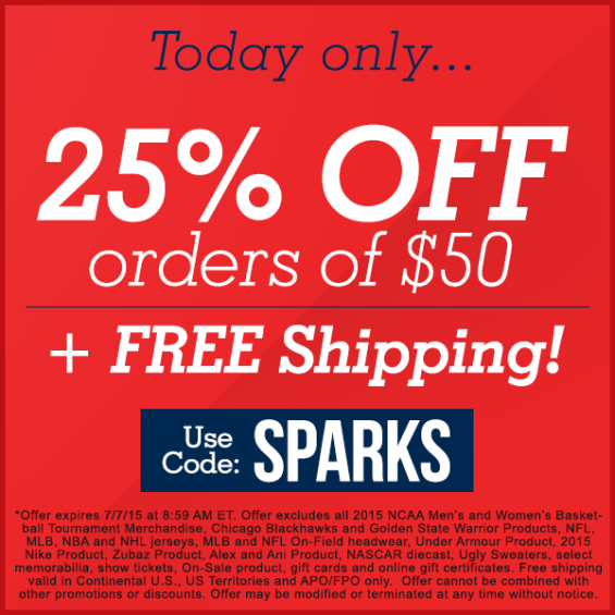 Today only... 25% off orders of $50 + free shipping at FansEdge. Some exclusions apply. 