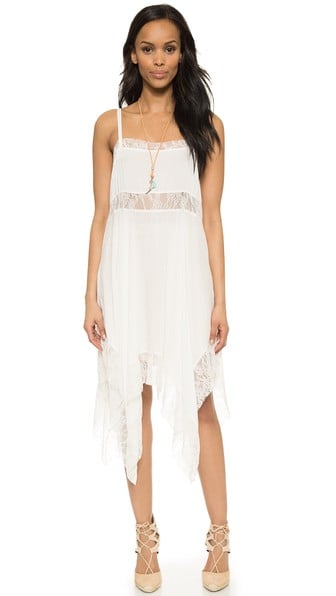 Free People Dobby Dot & Lace Pieced Trapeze Slip in Ivory