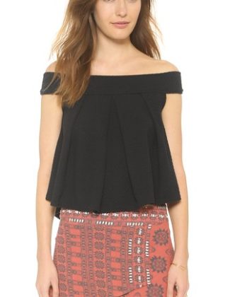 Free People Ripple Off Shoulder Priscilla Top in Black off the shoulder tops