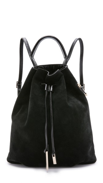 Halston Heritage Drawstring Suede Backpack in Black