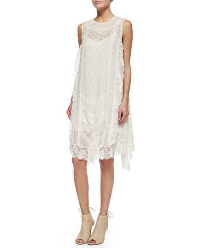 Haute Hippie Sleeveless Lace Trapeze Dress in Antique Ivoire