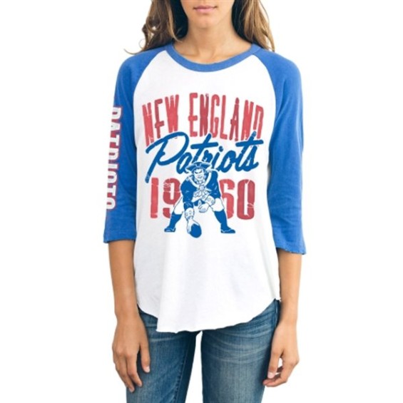 Junk Food New England Patriots Women's White All American Raglan Three-Quarter Length Sleeve T-Shirt