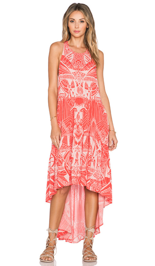LA MAR PRINTED HIGH LOW DRESS By FREE PEOPLE in Hot Coral Combo