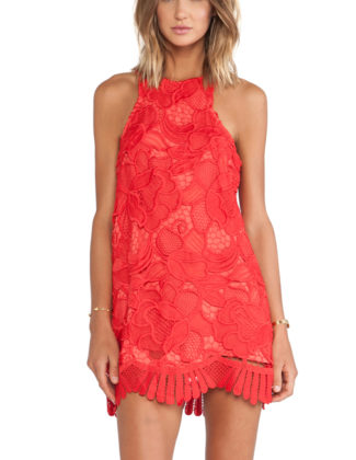 CASPIAN LACE SHIFT DRESS By LOVERS + FRIENDS in Coral