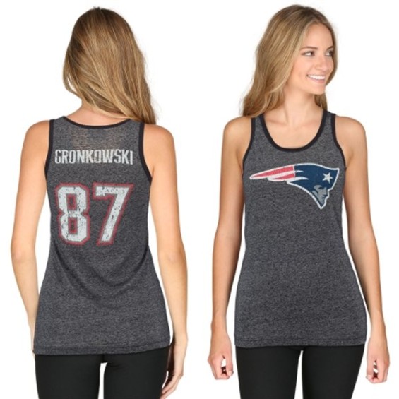 Majestic Threads Rob Gronkowski New England Patriots Women's Navy Blue Primary Logo Name & Number Tank Top