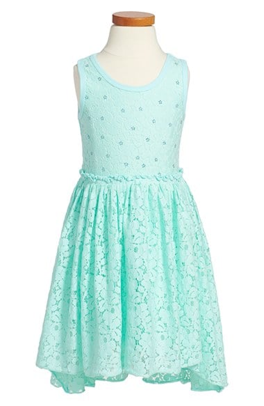Mignone High/Low Lace Dress in Aqua (Toddler Girls, Little Girls & Big Girls)