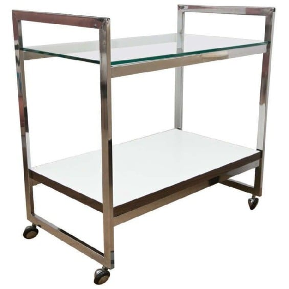 Milo Baughman Style Silver Bar Cart