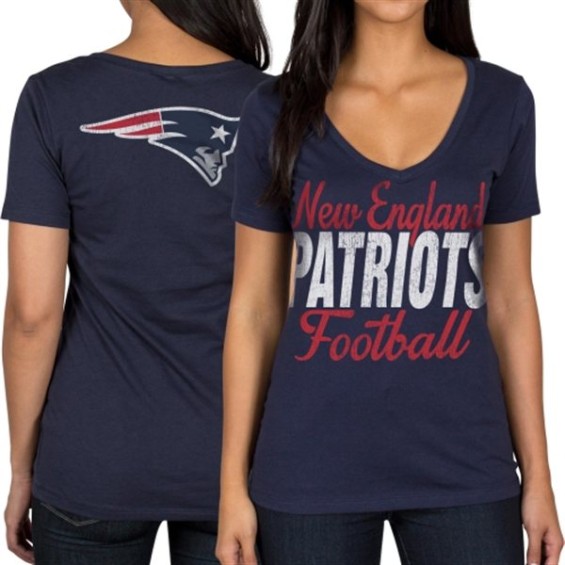 New England Patriots Women's Blue Live Ball V-Neck T-Shirt